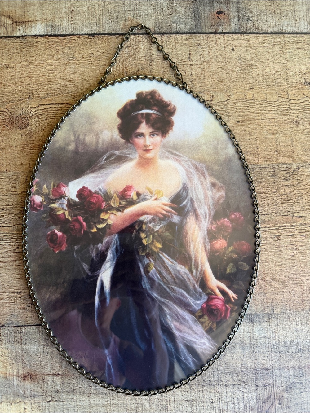 Goddess of Summer  Wall Art in Oval Brass Chain Frame Flue Cover